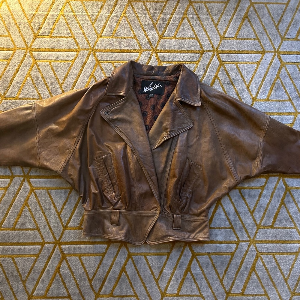 Cropped vintage Winlit leather jacket